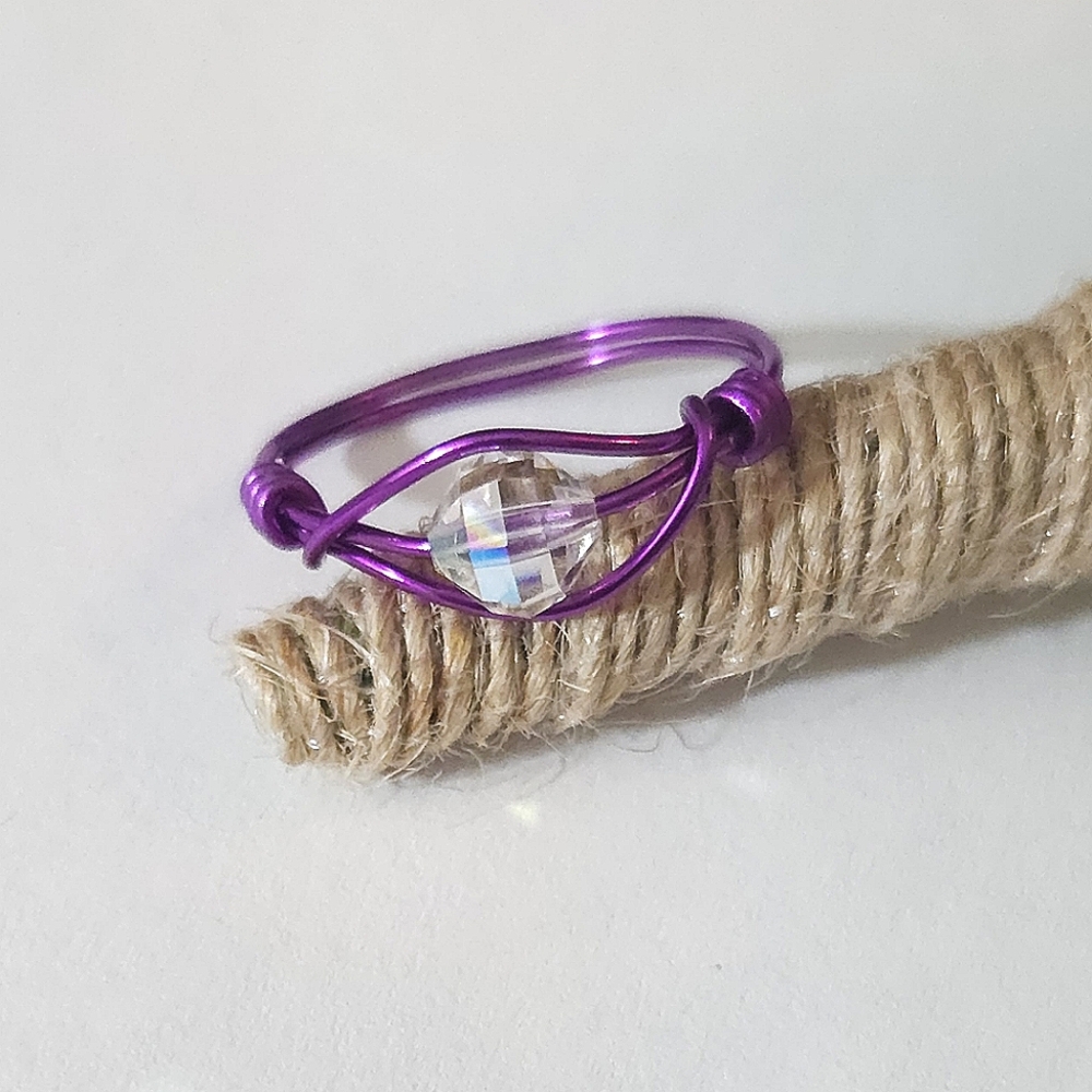 Handmade Vintage Aurora Borealis Crystal Wire Wrapped Ring Size 7 / Made to Size - Picture 1 of 13